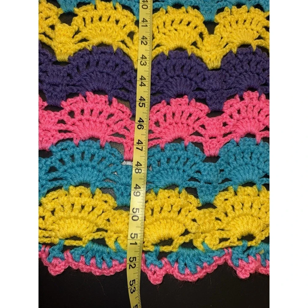 Handmade crochet baby blanket scalloped edge colorful striped 44x52